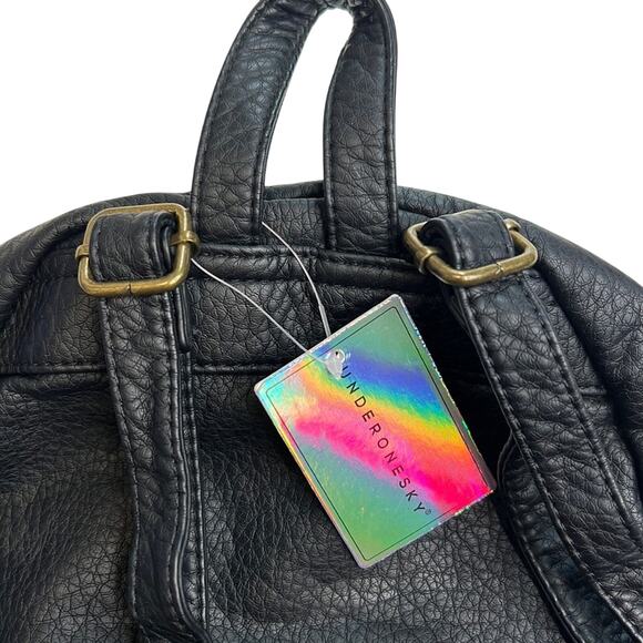 Under One Sky Solid Black Pebbled Leather Backpack w/ Multiple Pockets, NWT! - Picture 6 of 11